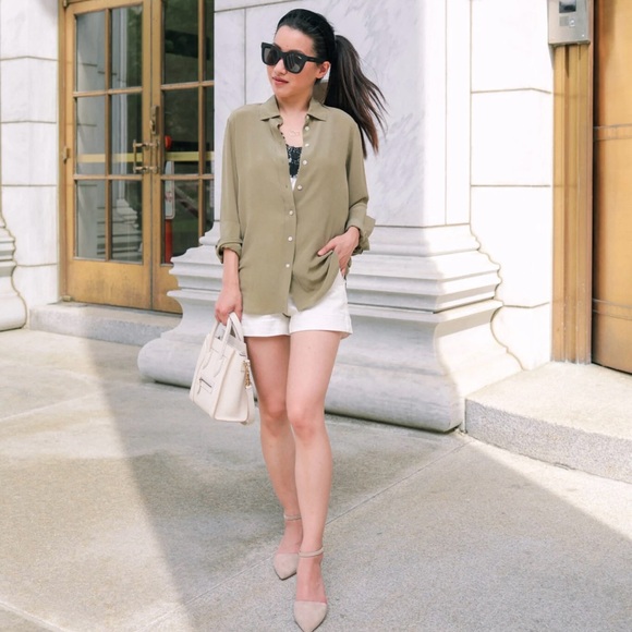 Everlane Clean 100% Silk Relaxed Shirt, Covert Green. Gently used. - Picture 3 of 3